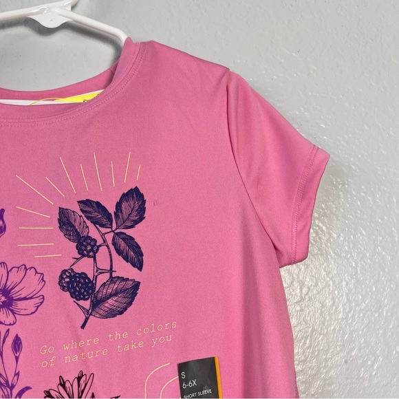 NWT All In Motion Girl's Pink Floral Performance Graphic Tee S  6-6X - Picture 4 of 14